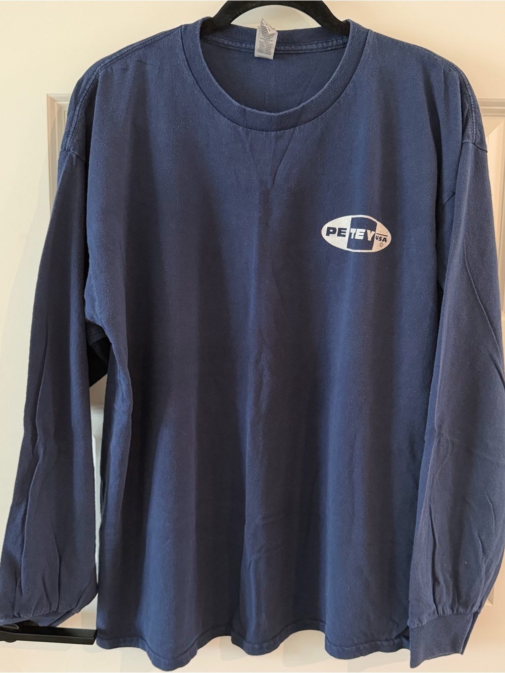 Vintage T-shirt - Gildan Navy Long Sleeve Tee with Small White Logo - Petey